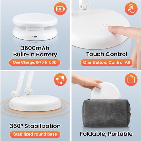 Battery Operated Desk Lamp Dimmable Rechargeable Cordless Mini Table Lamp Light - Picture 6 of 7